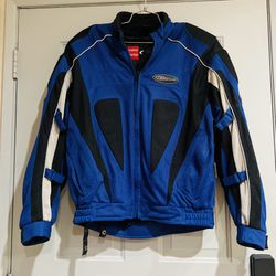 NITRO Euro Racing Motorcycle Jacket Mesh Zip Armor Black Blue Silver Mens Large