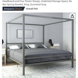 Gray Metal King Size Bed Frame 