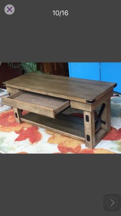 Medieval Style Coffee Table Wood and Metal, with Drawer - 40L x 18H x 16D Excellent condition 