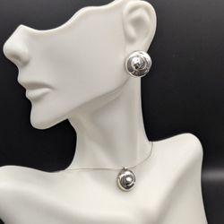 Matching Set Sterling Silver 925 Jewelry From Mexico Earrings + Choker/Necklace 