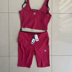 Women’s Adidas Pink Crop Activity Top And Matching Adidas Bike Short Pants , $40 Or Best Offer 