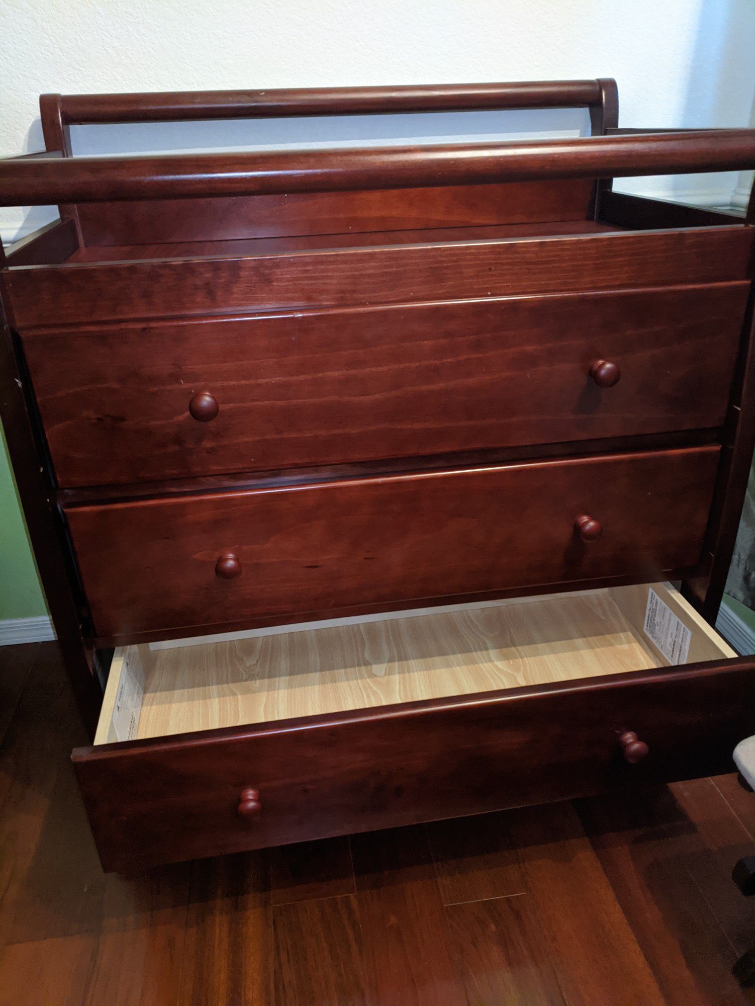 Solid wood dresser with changing table