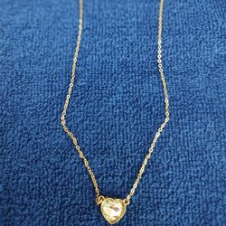 Gold Toned Sterling Silver Heart Charm Jeweled Necklace 