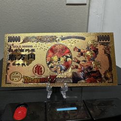 24k Gold Plated Super Saiyan Goku, Super Saiyan Gohan, Super Saiyan Goten Dragon Ball Z Banknote