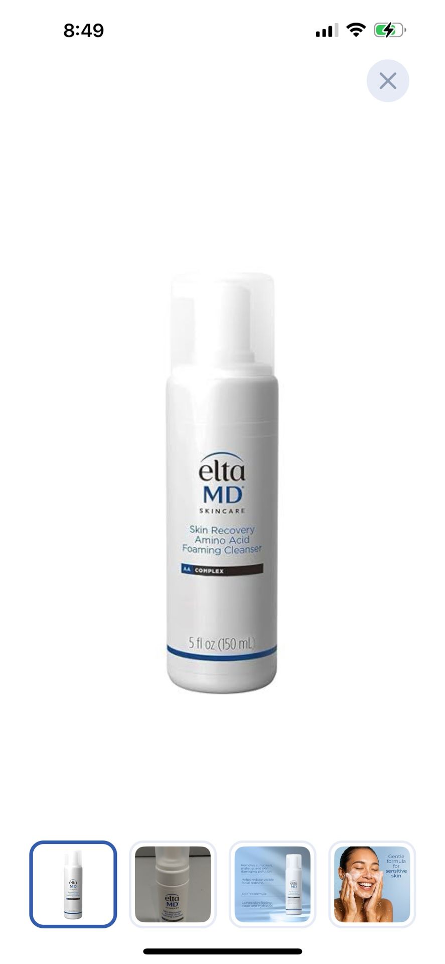 EltaMD Skin Recovery Amino Acid Foaming Cleanser, Gentle Face Cleanser for Sensitive Skin, Proven to Gently Remove Makeup and Sunscreen,Fragrance Free
