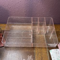 Makeup Desk Organizer-Clear Pink Glitter