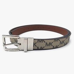 Michael Kors Women's Reversible MK Logo Leather Belt, (Light Brown/Brown, X-Large