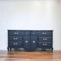 Navy Blue French Provincial Long Dresser 