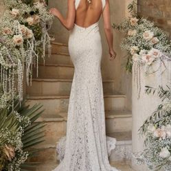 White Lace Mermaid Backless Wedding Dress