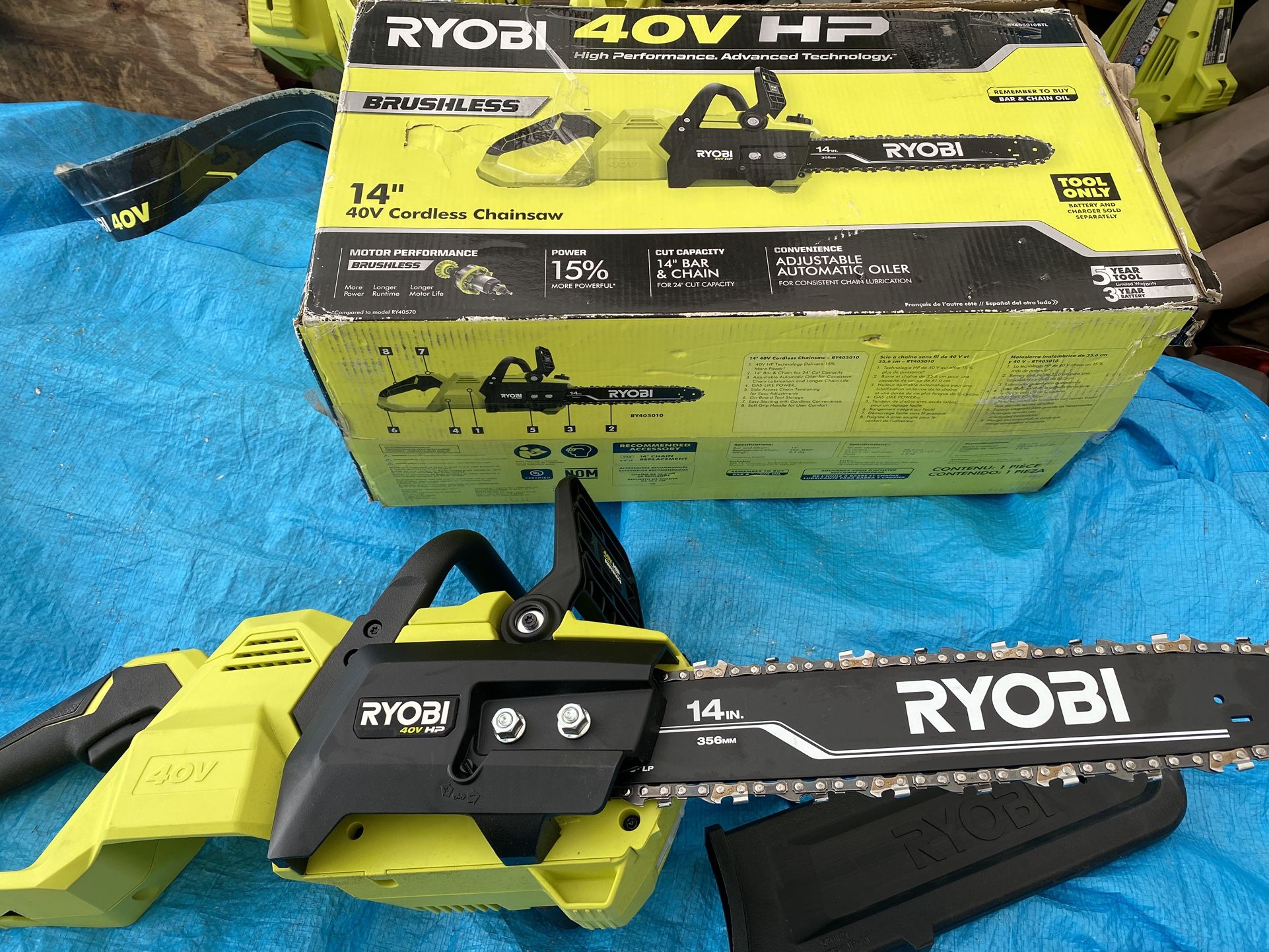 RYOBI 40V HP Brushless 14 in. Battery Chainsaw (Tool Only) RY405010BTL