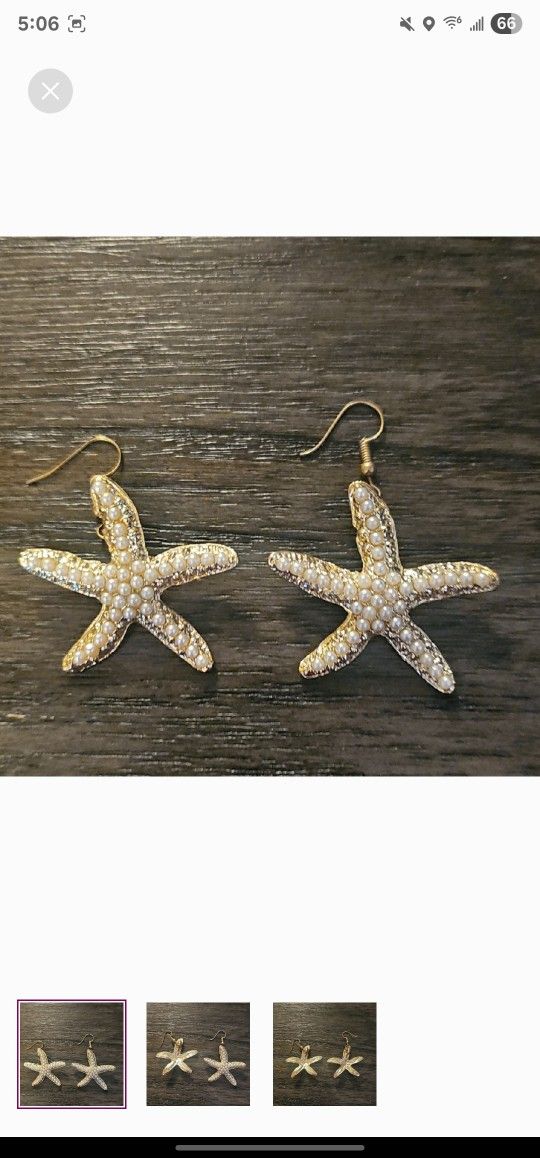 Gold Pearl Starfish Earrings