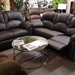Brand New Black Bonded Leather Manual Reclining Sofa + Loveseat 2PCs Set