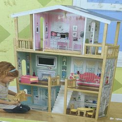 Play Wonder Vintage 4 Ft. Solid Wood 3 Story Doll House W/Accessories * Please Read Description * Brand New! 