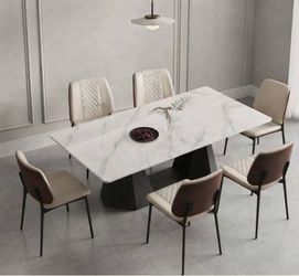 9 PCs 78.74'' to 110.23” Extendable Rectangular Sintered Stone Dining Table