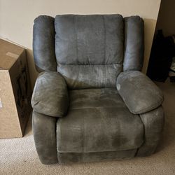 Dark Grey Suede Recliner - Like New Condition