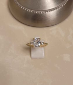 Gold and CZ Square Cut Ring Size 8