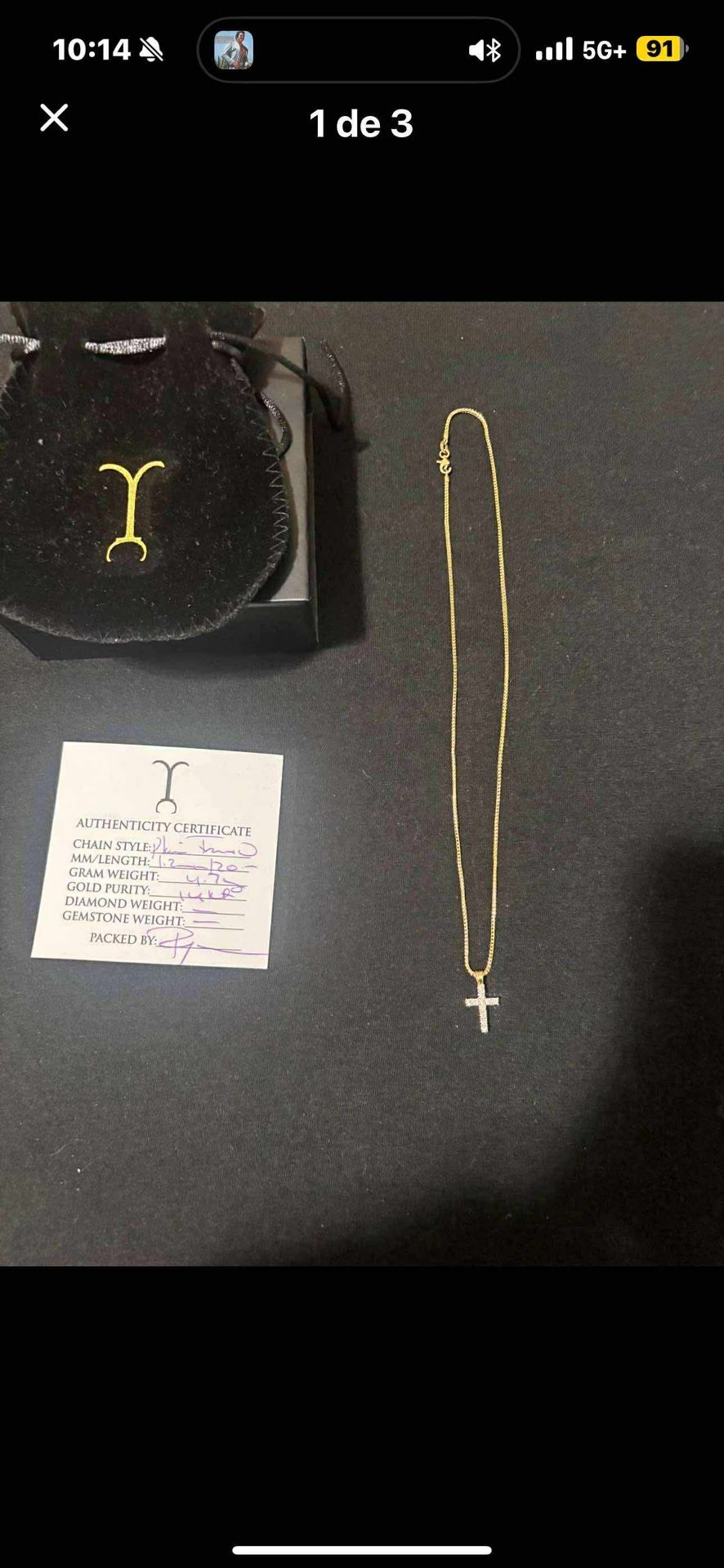 14k Franco chain with 10k moissanite cross