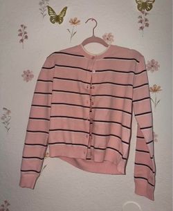 Pink Striped Button-Up Knit Cardigan M