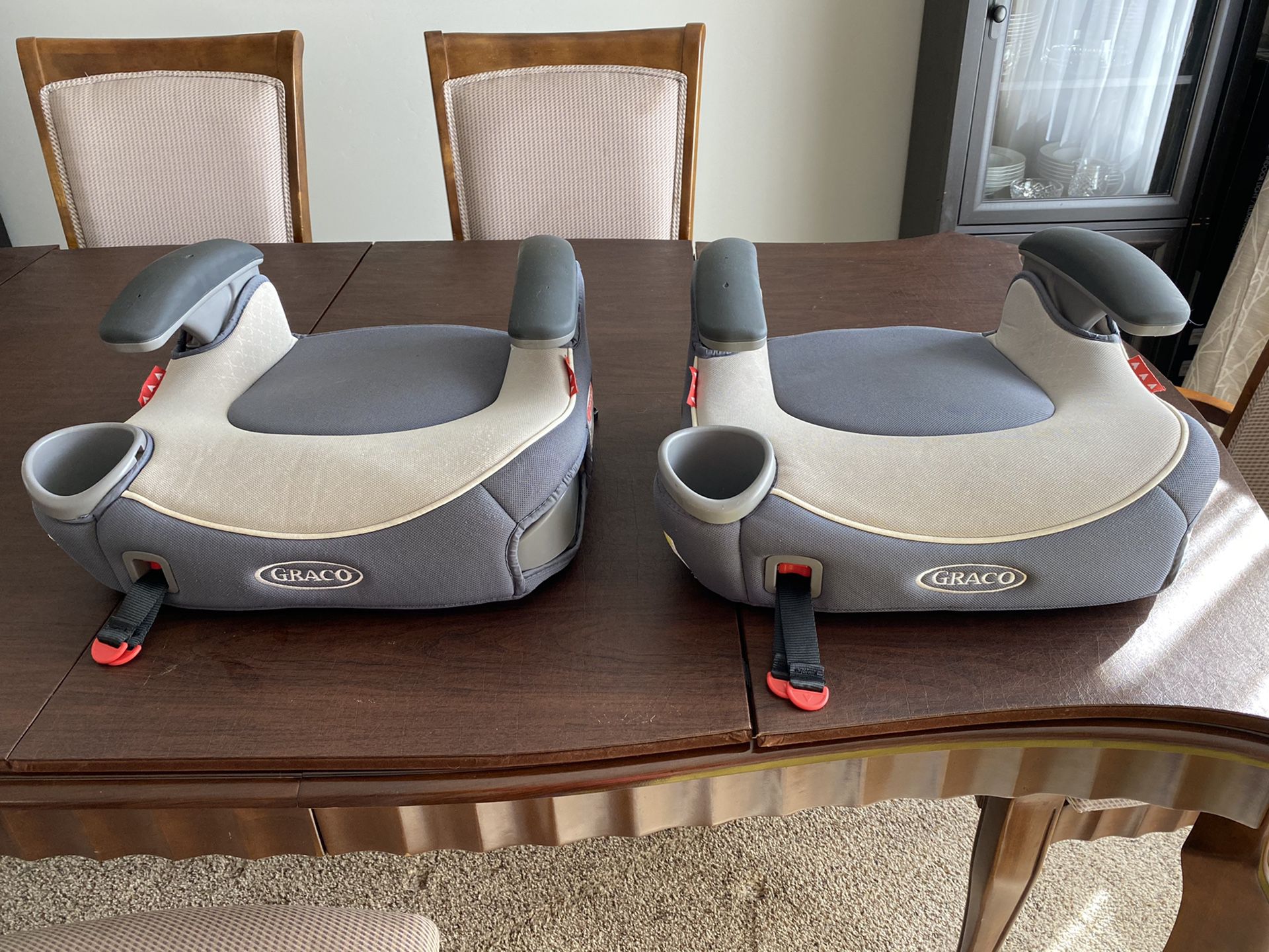 2 Graco AFFIX Booster Seats with cup holders