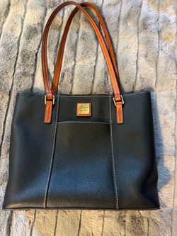 Dooney & Bourke Black Leather Tote with Brown Straps