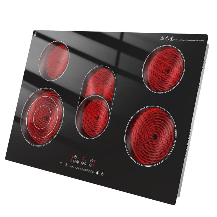 Electric Cooktop 30 Inch 8600W 5 Burner Bulit in Electric Stove Top Burner Ceramic Cook Top Touch Control Stove Top with Child Lock Timer Multi Ri