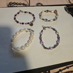 Handmade 8" Pearl And Crystal Bracelets