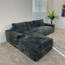 New Large Boneless Grey Corduroy Cloud Sectional Sofa Couch