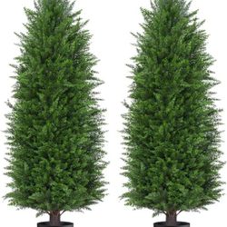 Set Of 2, 3FT Artificial Cedar Plants Outdoor, Faux Pine Trees UV Resistant and Potted, 36 Inch Tall Fake Shrubs Evergreen for Front Porch Decor