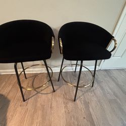 2 Black Velour Bar Stools