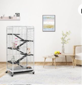 52 Inch Multilevel Rolling Pet Cage White