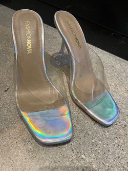 Fashion Nova Clear Holographic Heel Mules