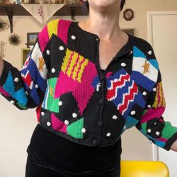 Hand Knitted Vibrant Cropped Cardigan