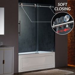 BSDC6062-B WOODBRIDGE Frameless Single Sliding Shower Doors inBrushed Nickel Finish, 57.5-60" Width x 62"Height with3/8"(10mm) Clear Tempered Glass, S