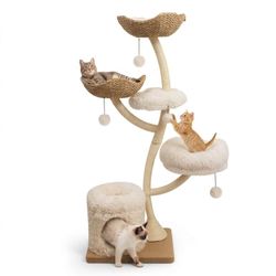 Large Cat Tree Tower with Wicker Baskets