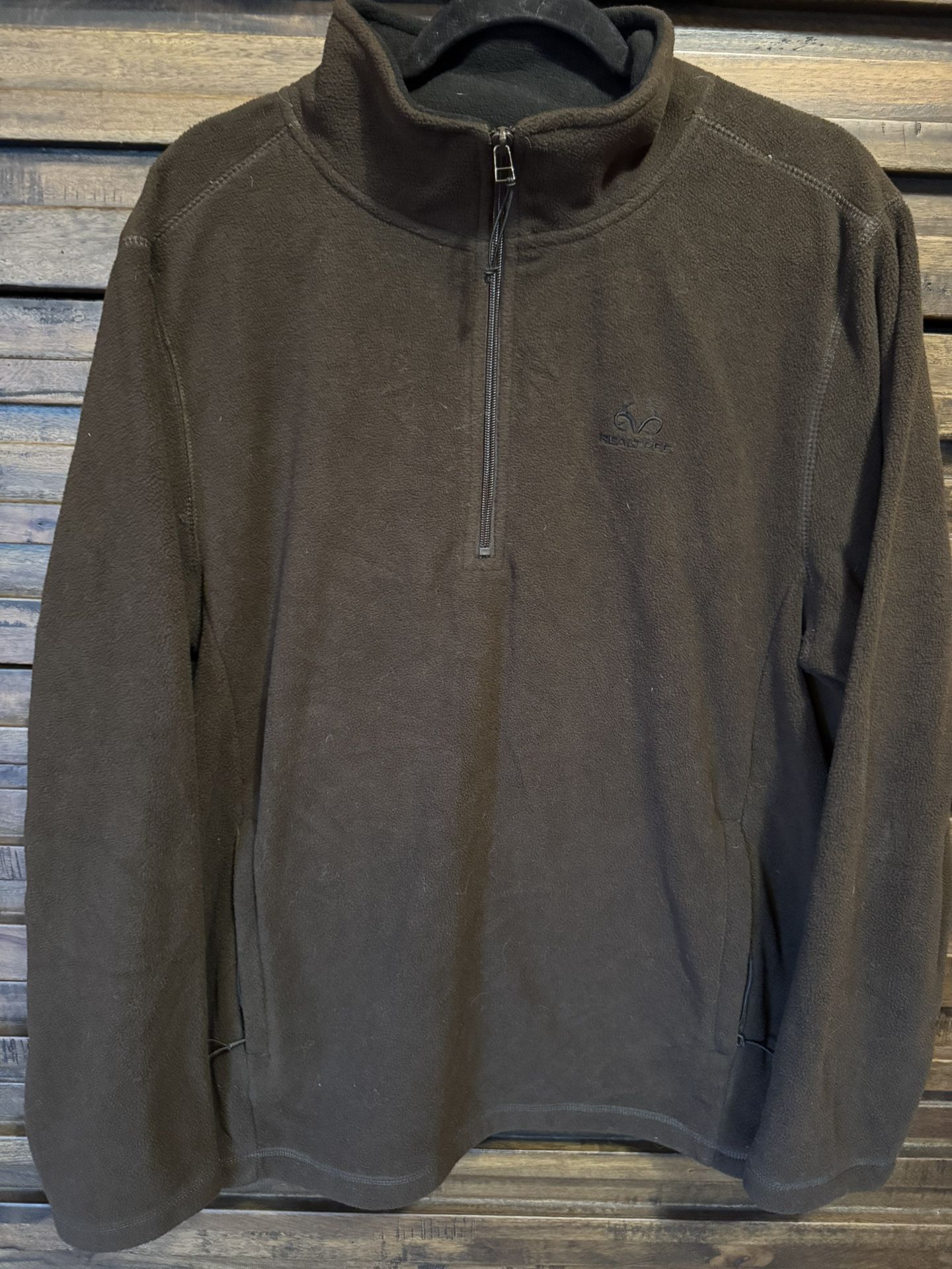 Realtree Pullover Quarter 1/4 Zip Fleece Sweater Sweatshirt Men’s Size LRG Brown