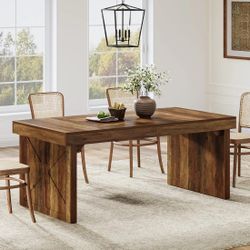 Rectangular Dining Table, 63" Kitchen Table with Sturdy Pedestal