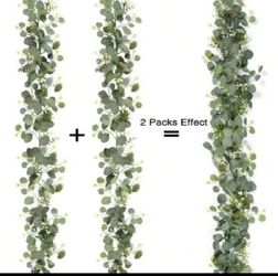 2 Pcs /Eucalyptus Wreath, Pack 5.7ft Artificial Mixed Eucalyptus Leaf Garland, Green Wreath Hanging Plants For Farmhouse Tabletop Center