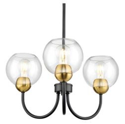New 20” Sputnik Chandelier 3 Lights Black Gold Clear Glass Globe Adjustable Height Dimmable E26