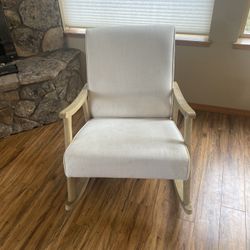 Rocking Chair Teakwood White Linen