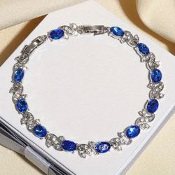 Royal Blue Crystal Bracelet ✨ Silver-Tone Boutique Jewelry