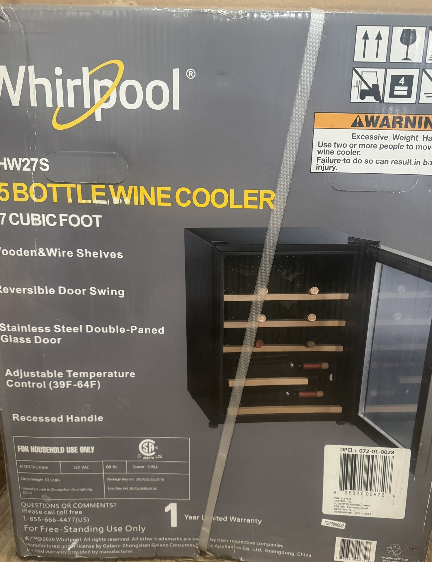 Whirlpool 2.7 cu ft 25 Bottle Wine Fridge 