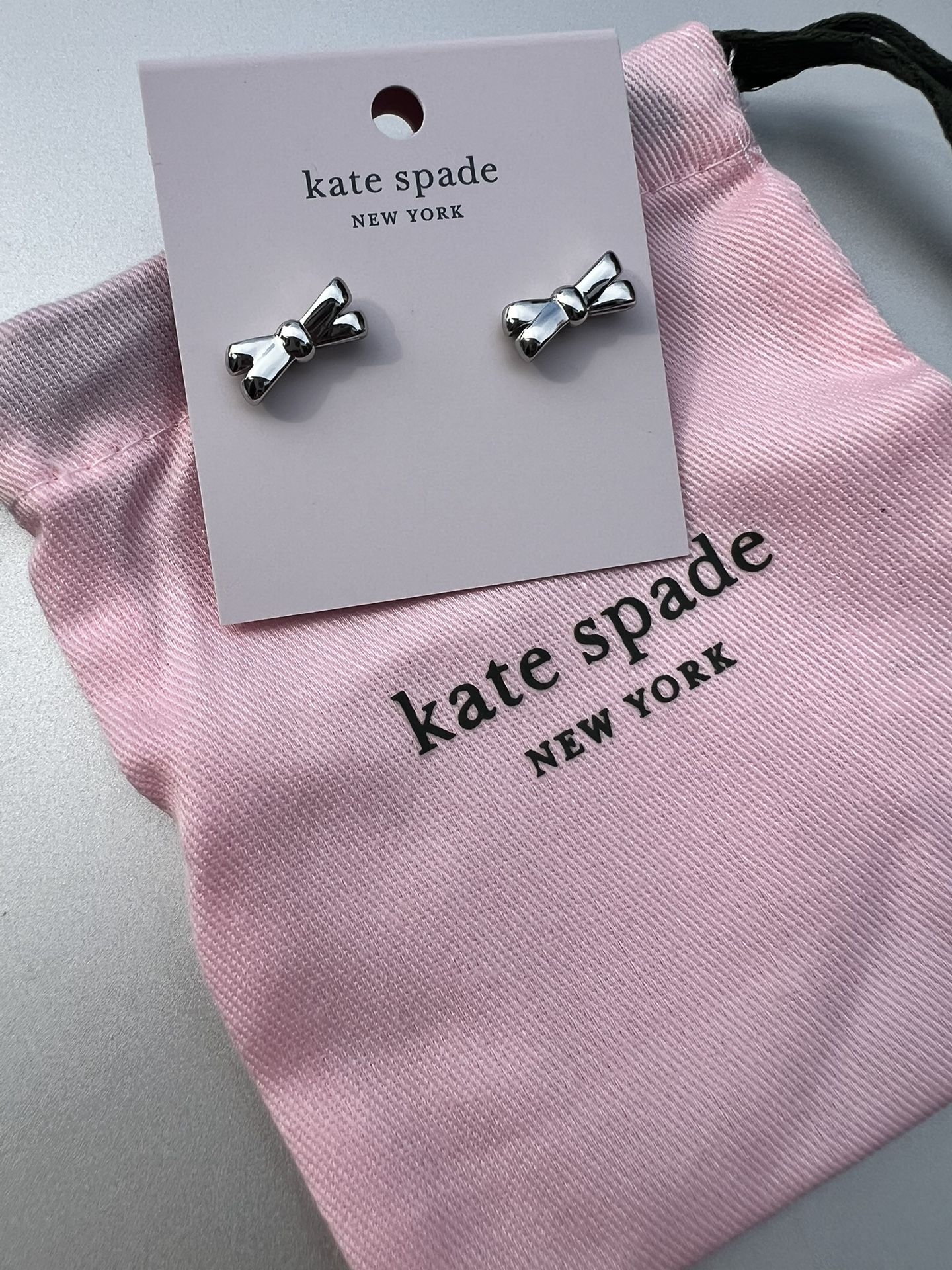 NWT Kate Spade Silver Bow Earrings With Dust Bag