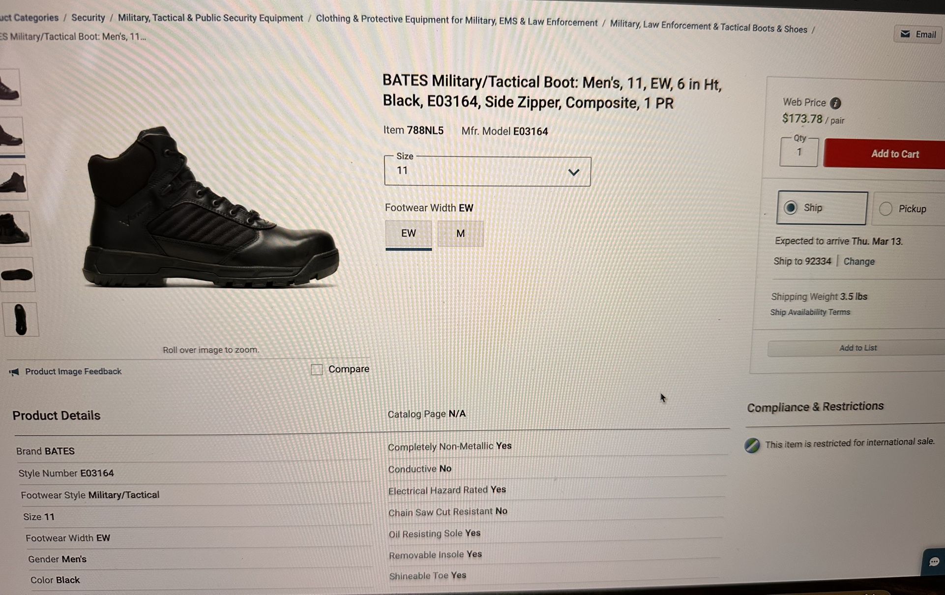 Bates Military/Tactical Boot - Men’s 11 Extra Wide