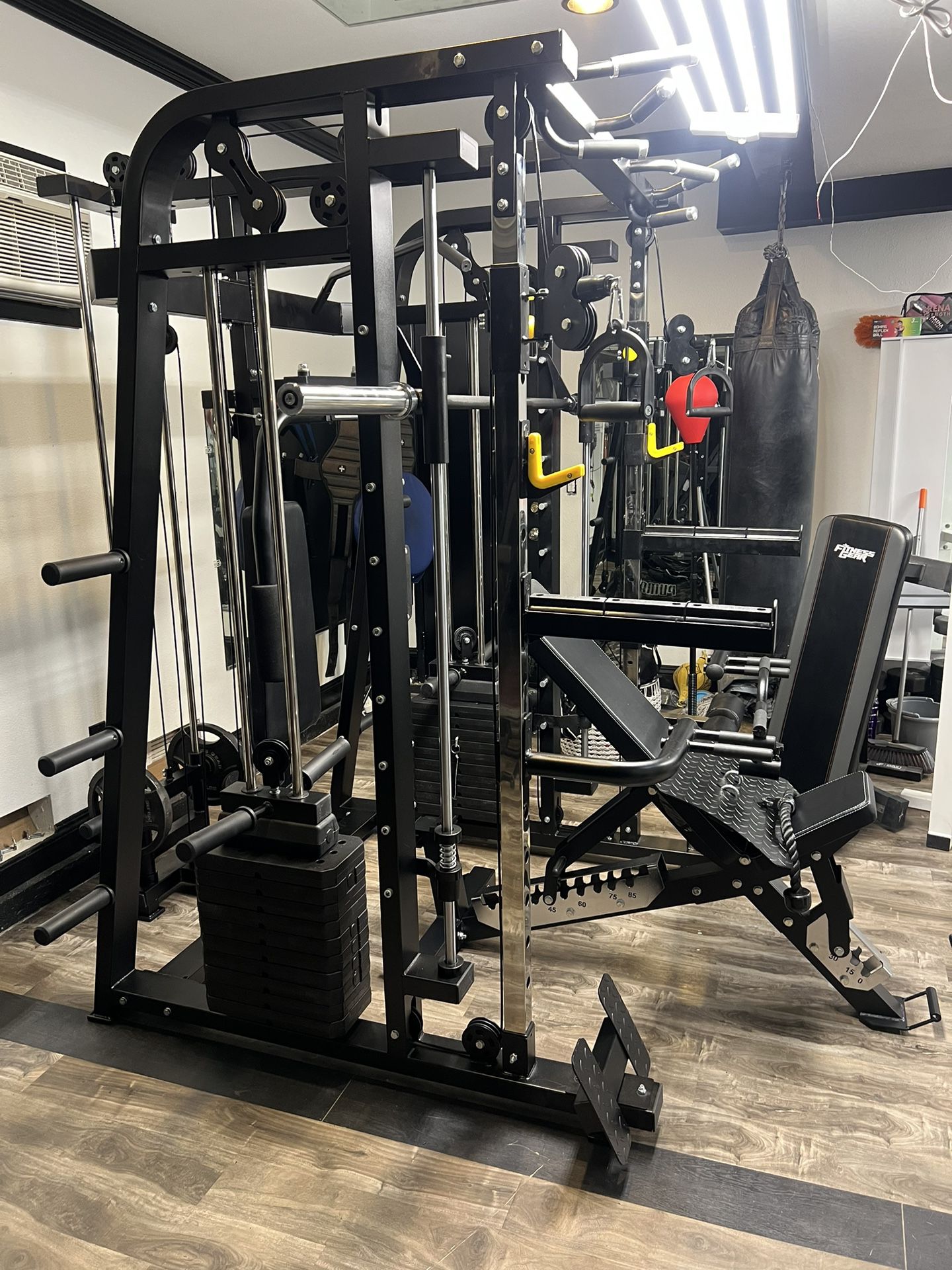 Smith Machine 300 | Adjustable Bench | 245lb Cast Iron Olympic Weights | 7ft Olympic Bar | Fitness | Gym Equipment | FREE DELIVERY 🚚 