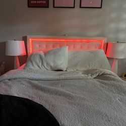Full bed frame with lights and drawers