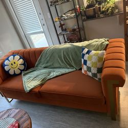 Orange Velvet Couch 