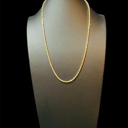 22” 3MM 14K Yellow Gold Diamond Cut Rope Necklace 