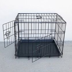 (Brand New) $30 Double Door 24” Dog Crate Cage Folding Metal Kennel, Plastic Tray 24x17x19 Inches