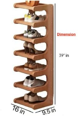 🥨Vertical Shoe Rack, Brown Wooden Shoe Storage Organizer Tall Shoe Shelf Narrow Shoe Tower for Closet Entryway Garage, Space Saving