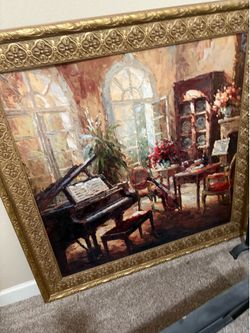 Large framed piano room painting